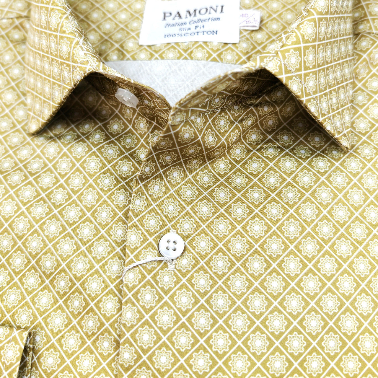 Men’s Yellow Diamond Print Slim Fit Cotton Shirt-2