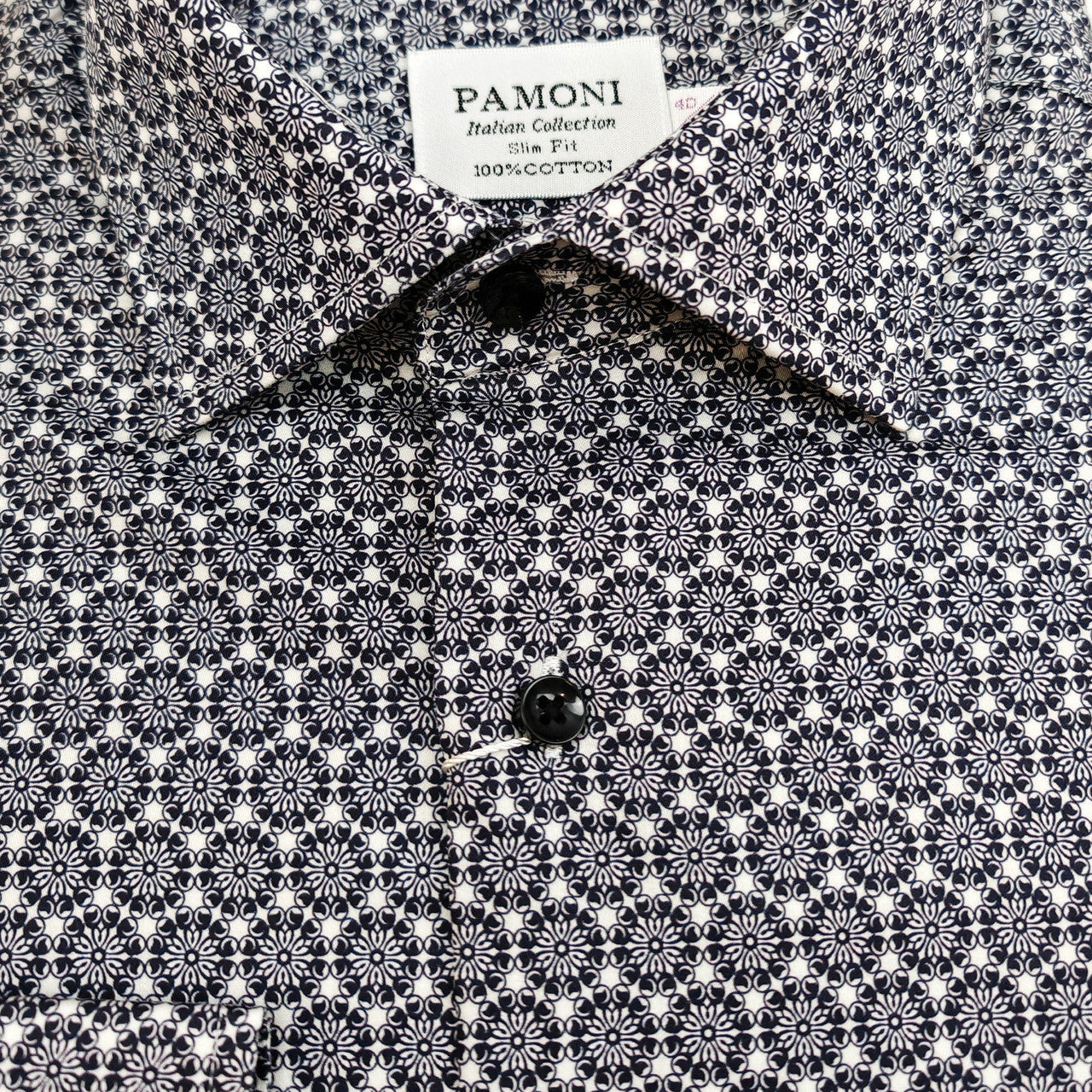 Men’s Navy & White Micro Floral Print Slim Fit Shirt – 100% Cotton-2