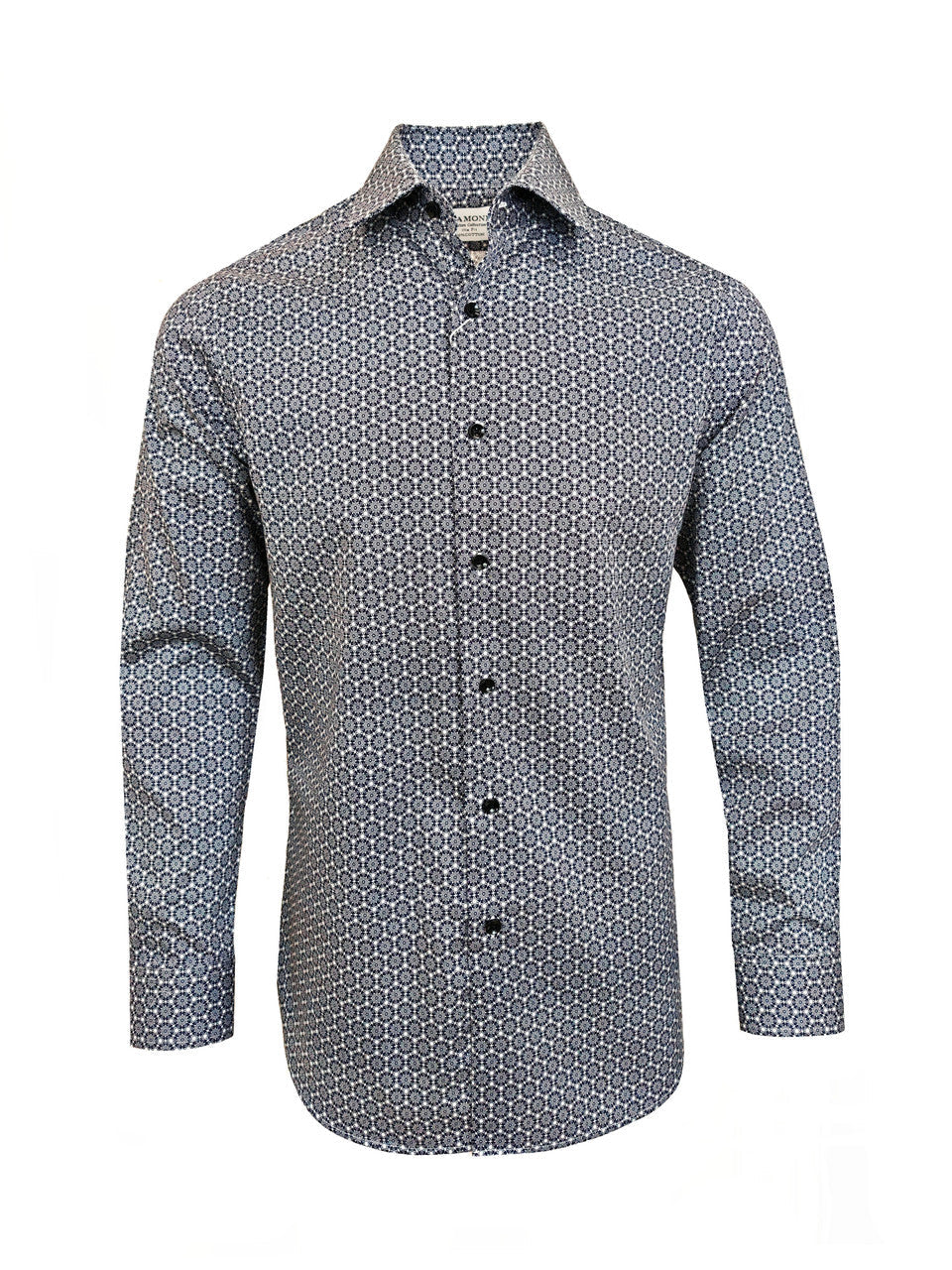 Men’s Navy & White Micro Floral Print Slim Fit Shirt – 100% Cotton-0