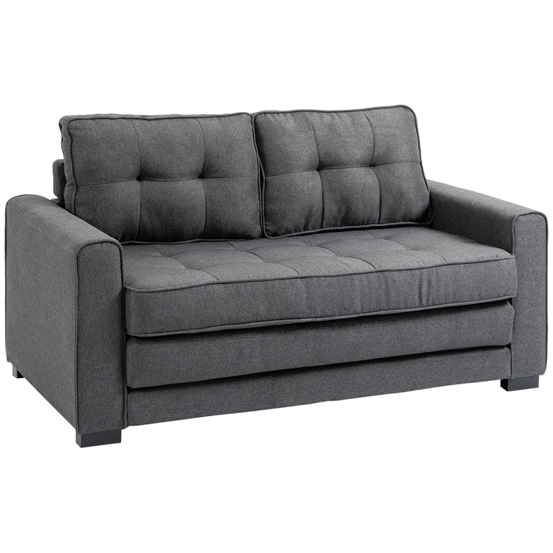 Canapé droit convertible 2 places - dossier capitonné - 147,5 x 75 x 85 cm - gris