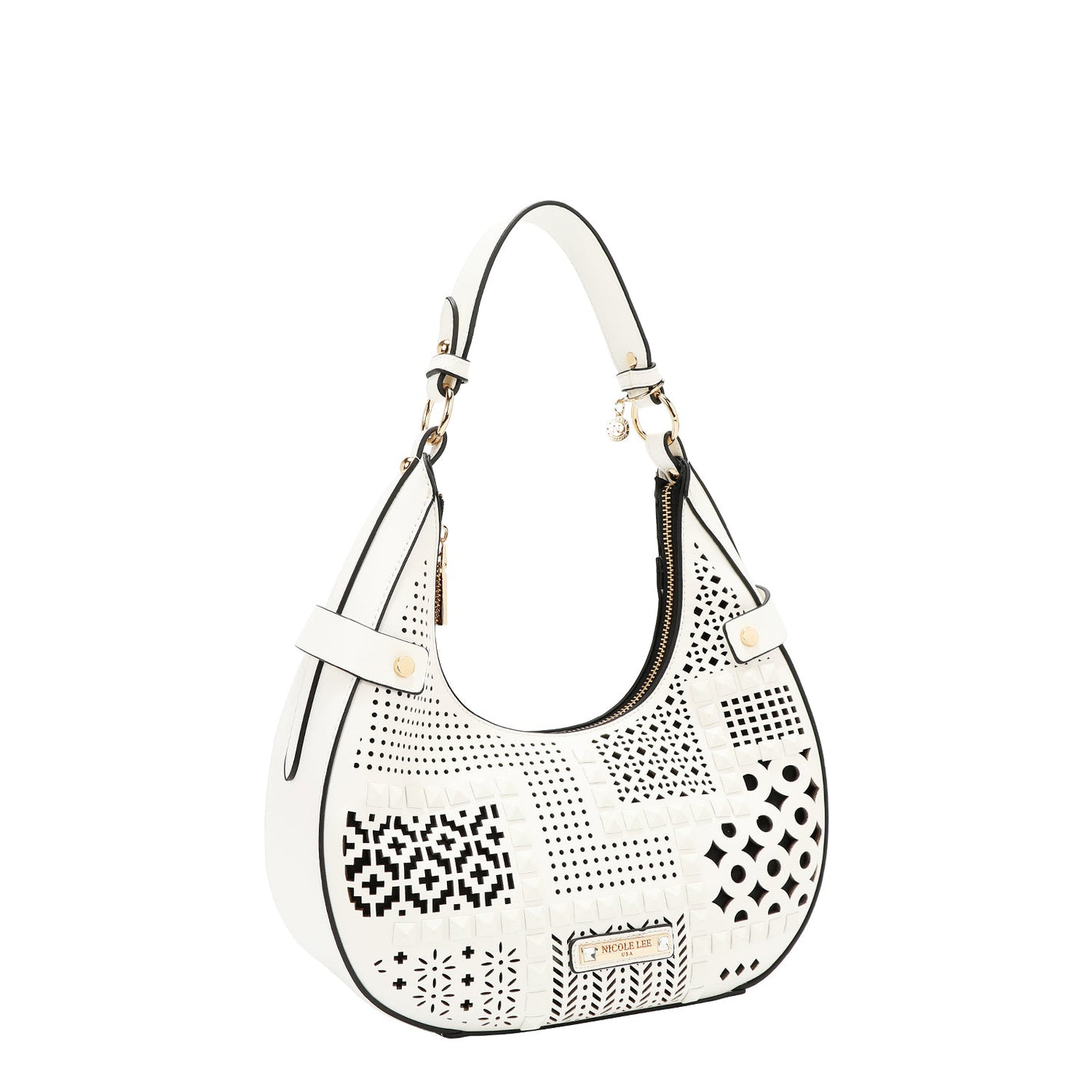 BOLSO DE HOMBRO CON RECORTE GEOMÉTRICO (BLANCO)