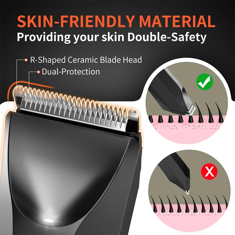 Waterproof Body Hair Trimmer SkinSafe Ceramic Blade Black