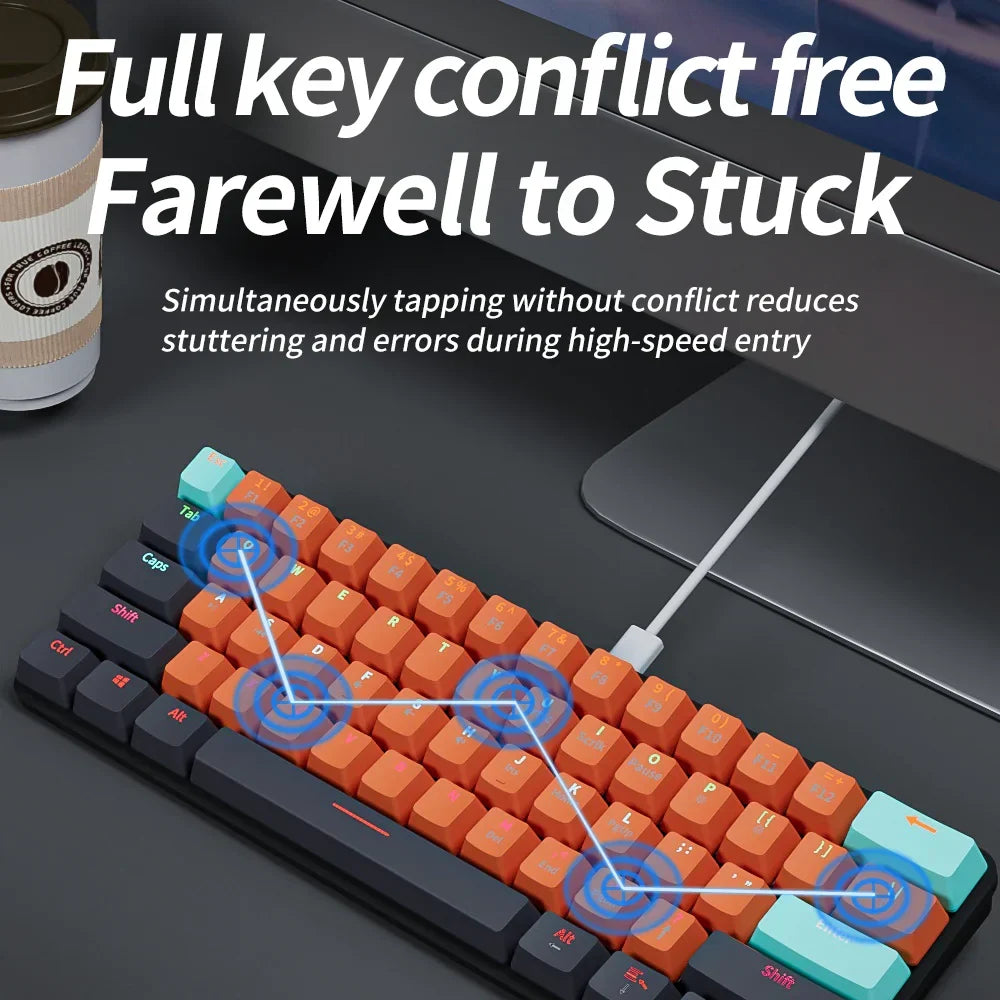 Clavier de Jeu Mécanique USB Mini 61 Touches Interrupteur Rouge