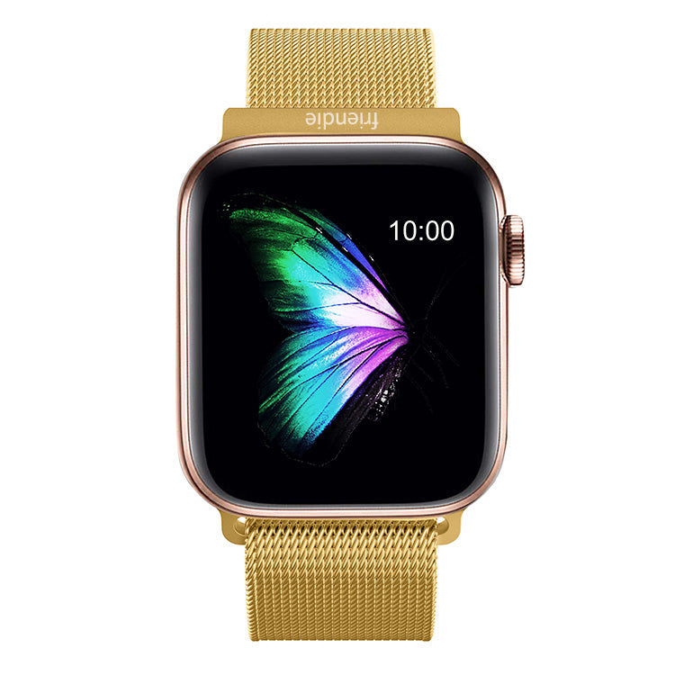 Bracelet Milanais en Acier Inoxydable Maille Tissée Boucle Infinie - Le Melbourne Doré Grande Taille - Compatible avec Apple Watch 42mm à 45mm