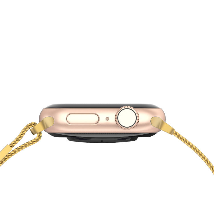 Bracelet Milanais en Acier Inoxydable Maille Tissée Boucle Infinie - Le Melbourne Doré Grande Taille - Compatible avec Apple Watch 42mm à 45mm