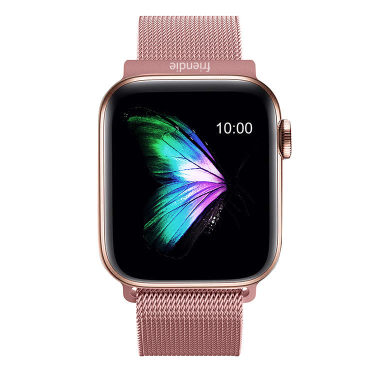Bracelet à mailles milanaises en acier inoxydable à boucle infinie – Le Melbourne en or rose, taille L – Compatible avec Apple Watch 42 mm à 45 mm