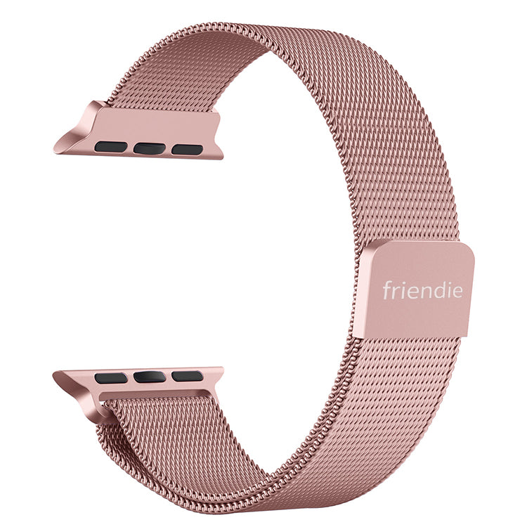 Bracelet à mailles milanaises en acier inoxydable à boucle infinie – Le Melbourne en or rose, taille L – Compatible avec Apple Watch 42 mm à 45 mm