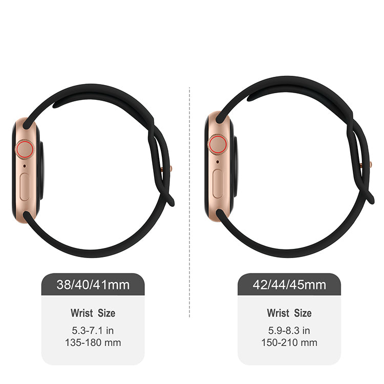 Silicone Sports Band Black with Gold Pin - The Noosa Large - Compatible with Apple Watch Size 42mm to 45mm