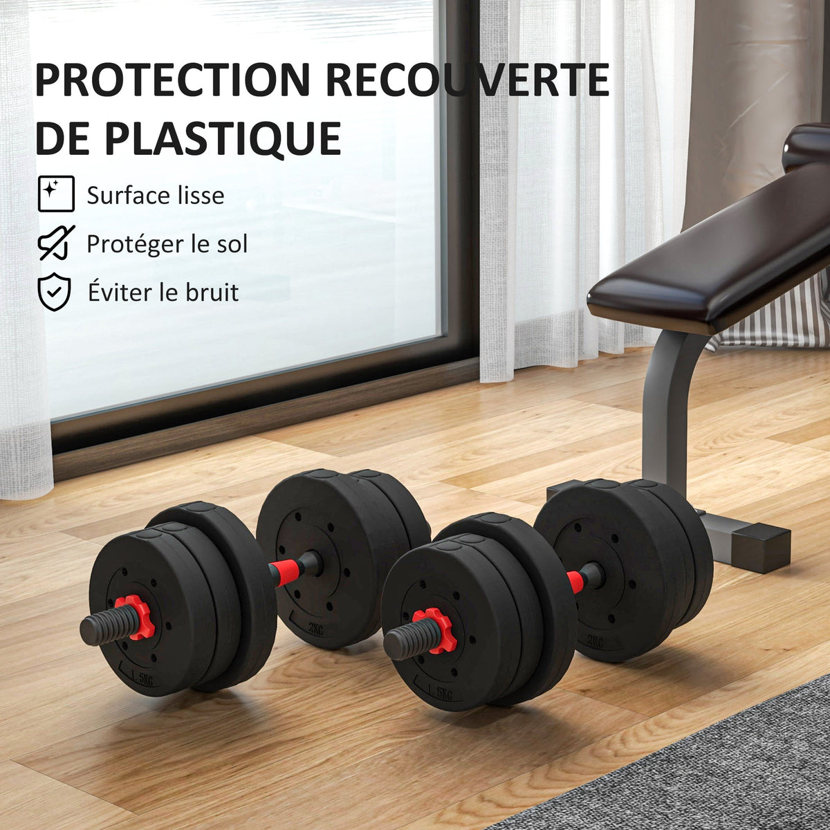 Ensemble d'haltères Courtes Total 20 Kg 2 en 1 poids réglable Barres incluses - entraînement Musculaire & haltérophilie