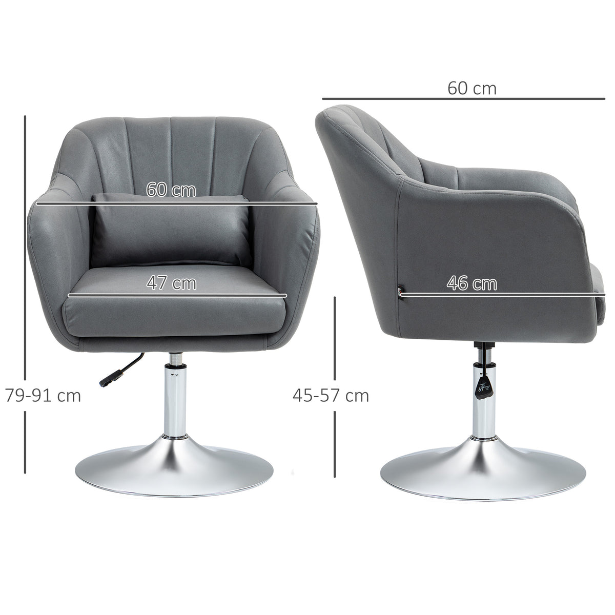 Fauteuil de salon, coussins lombaires, hauteur réglable, pivotant à 360°, piètement en métal gris foncé