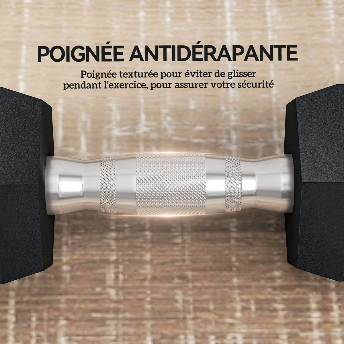 Ensemble d'haltères courtes, lot de 2 haltères hexagonaux recouverts de caoutchouc, acier noir