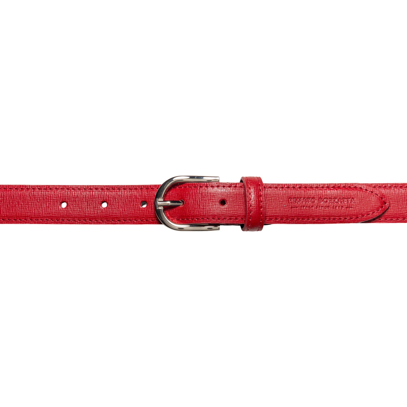 RB4016V | Women's Belt Made in Italy in Genuine Saffiano Leather. Polished Silver Buckle. Color: Red. Dimensions: 115 x 2.5 x 0.5 cm (waistline 100 cm)