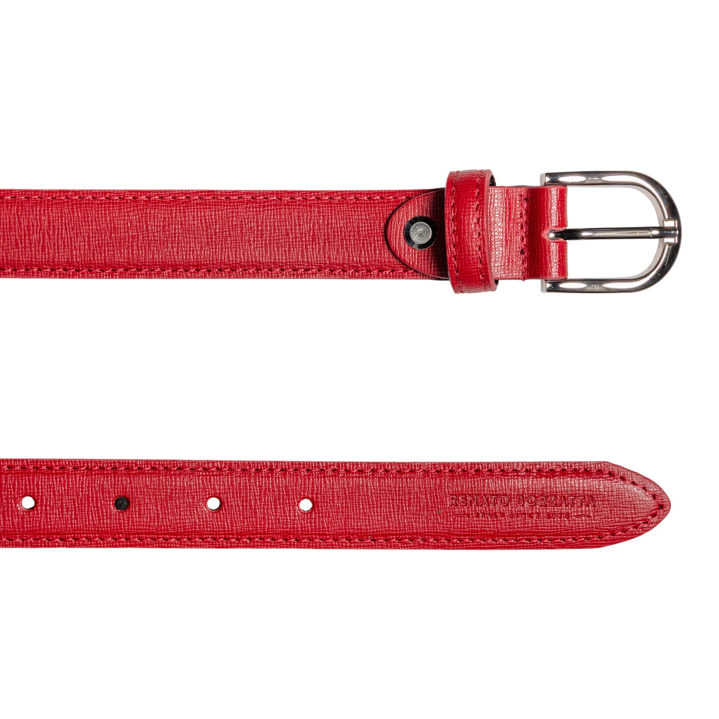 RB4016V | Women's Belt Made in Italy in Genuine Saffiano Leather. Polished Silver Buckle. Color: Red. Dimensions: 115 x 2.5 x 0.5 cm (waistline 100 cm)