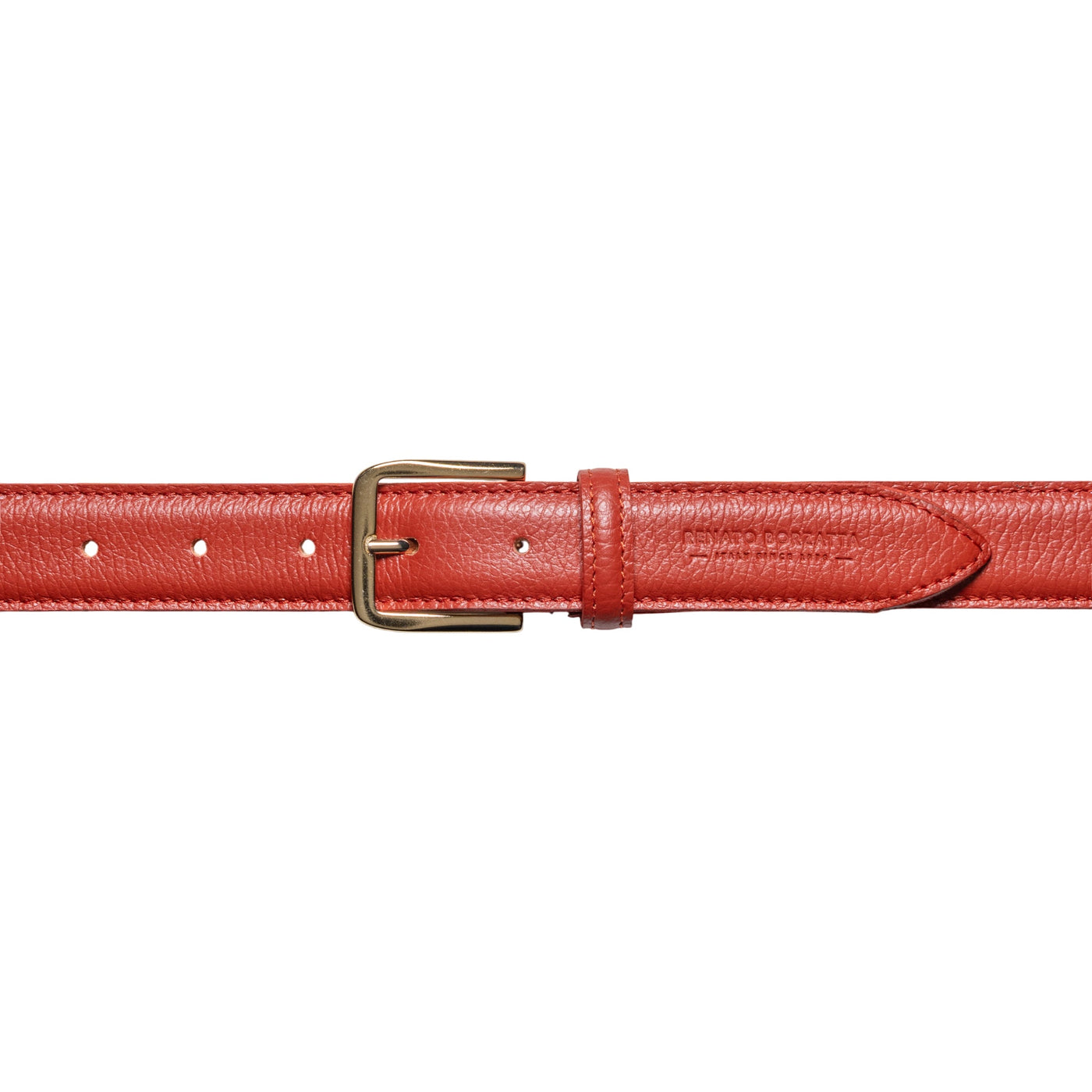 RB4023AM | Women's Belt Made in Italy in Genuine Dollar Grain Leather. Polished Gold Buckle. Paprika Color. Dimensions: 115 x 3.0 x 0.5 cm (waistline 100 cm)