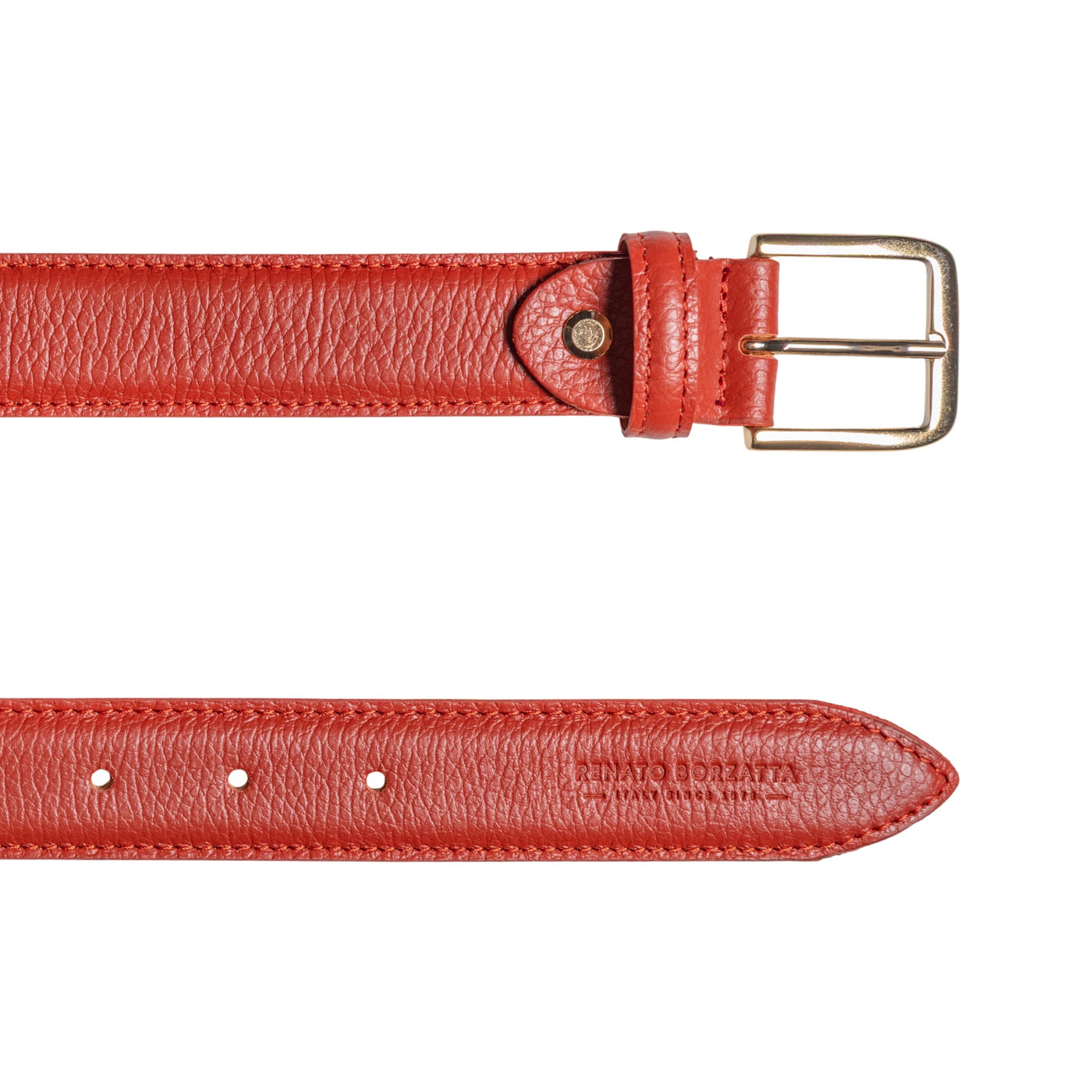 RB4023AM | Women's Belt Made in Italy in Genuine Dollar Grain Leather. Polished Gold Buckle. Paprika Color. Dimensions: 115 x 3.0 x 0.5 cm (waistline 100 cm)