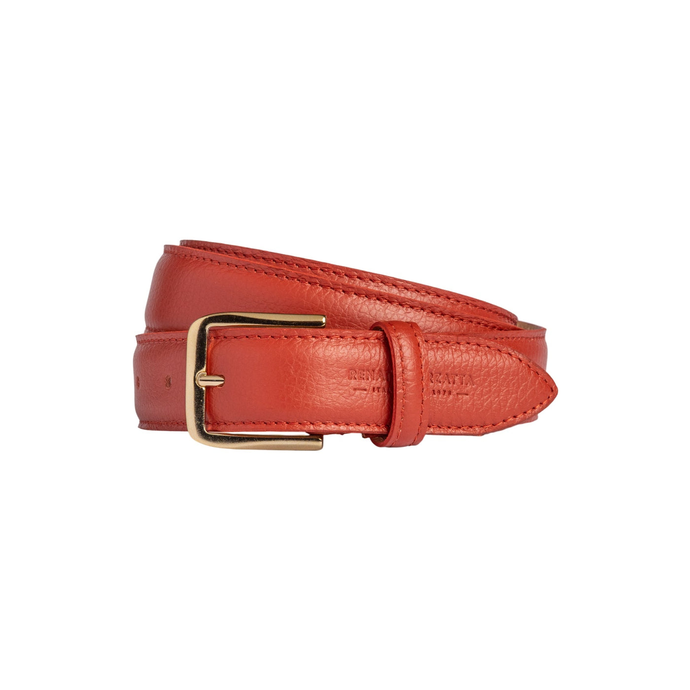 RB4023AM | Women's Belt Made in Italy in Genuine Dollar Grain Leather. Polished Gold Buckle. Paprika Color. Dimensions: 115 x 3.0 x 0.5 cm (waistline 100 cm)