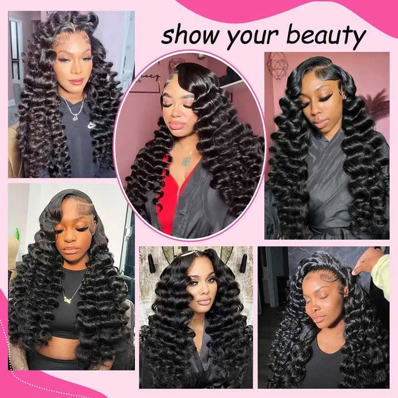 Perruque Glueless 40-42 pouces Loose Deep Wave Frontal Cheveux Humains, Prête à Porter, Perruques de Cheveux Humains HD Deep Curly Lace Front 13x4 13x6