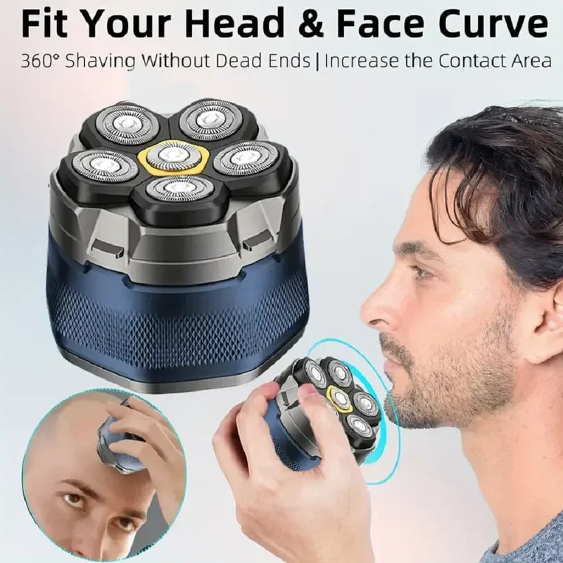Rasoir électrique 6D sans fil rechargeable pour la tête et le visage pour hommes bleu