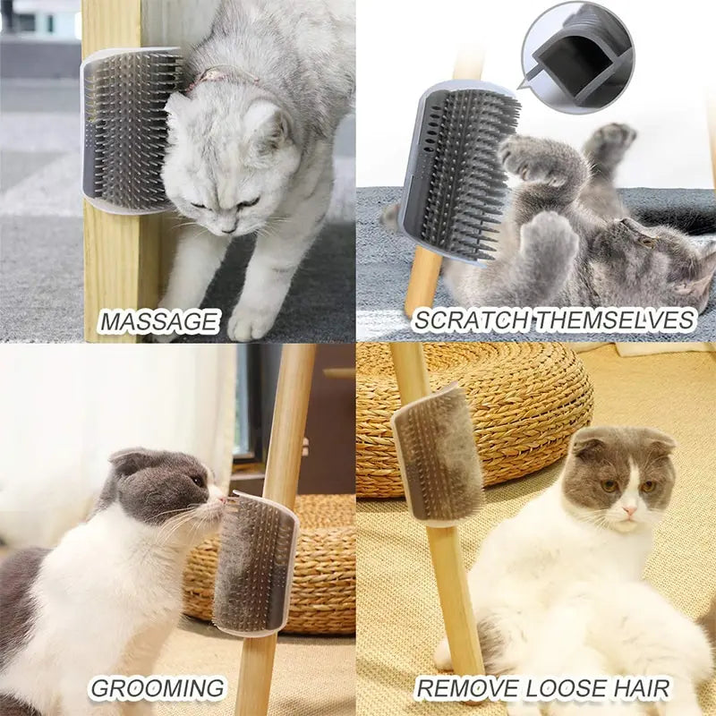 Brosse de Massage et Grattoir d'Angle pour Chat, Brosse d'Angle Amovible pour le Toilettage et l'Épilation des Chats et Chaton