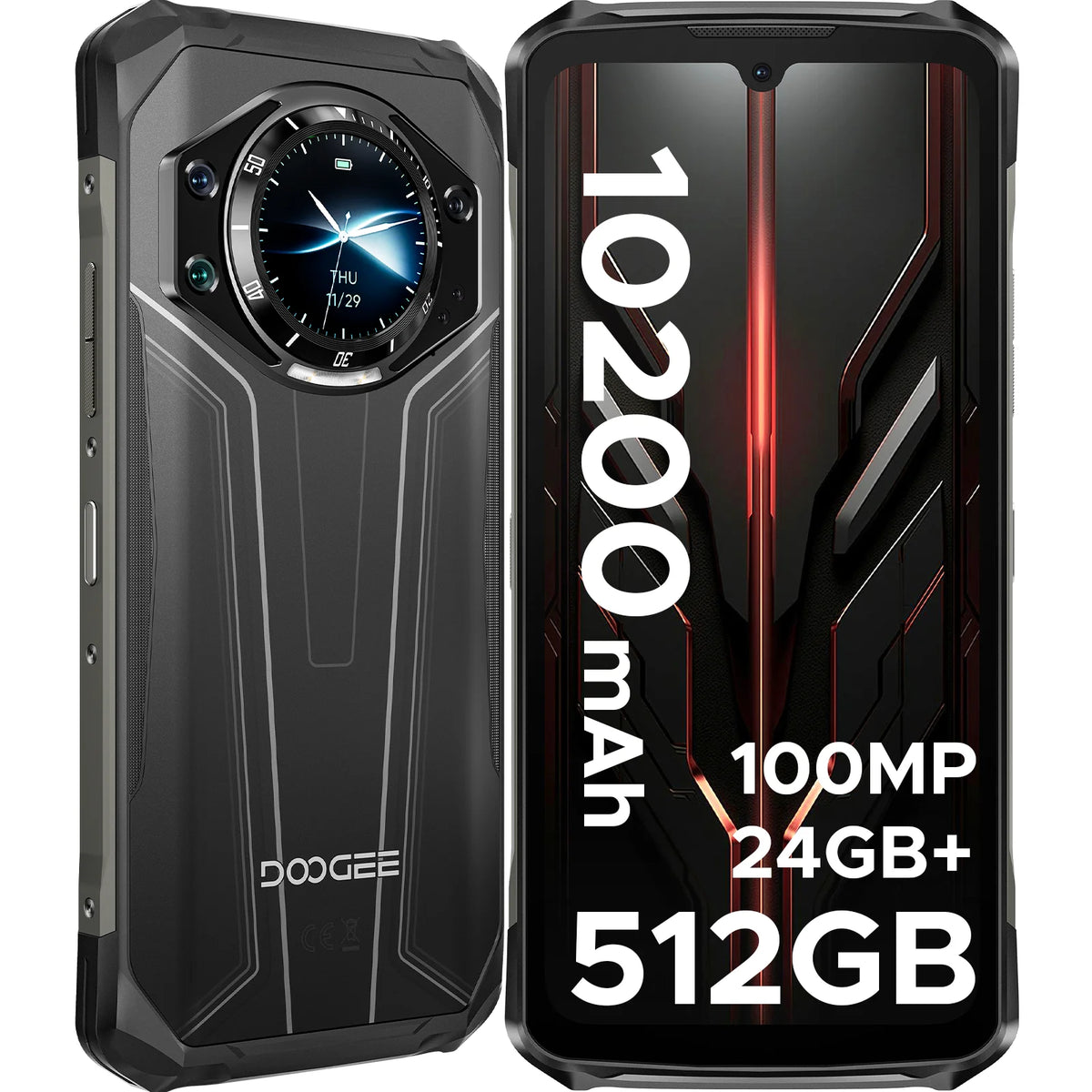 Doogee s119 telefone robusto 1.32 "display traseiro 6.72" 32gb (8 + 24) 512gb 100mp câmera principal 10200mah bateria grande nfc celular