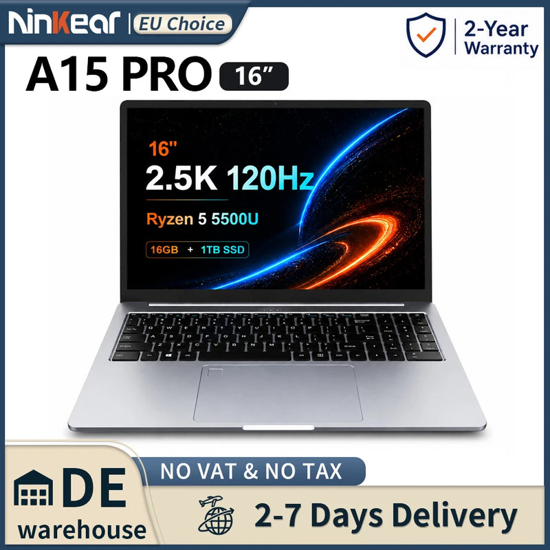 Ninkear A15 Plus Portátil AMD Ryzen 7 5825U 16GB RAM 1TB SSD Ecrã IPS FHD de 15,6 Polegadas Windows 11 WiFi 6 Leitor de Impressão Digital Teclado Retroiluminado Portátil Metálico Ultrafino