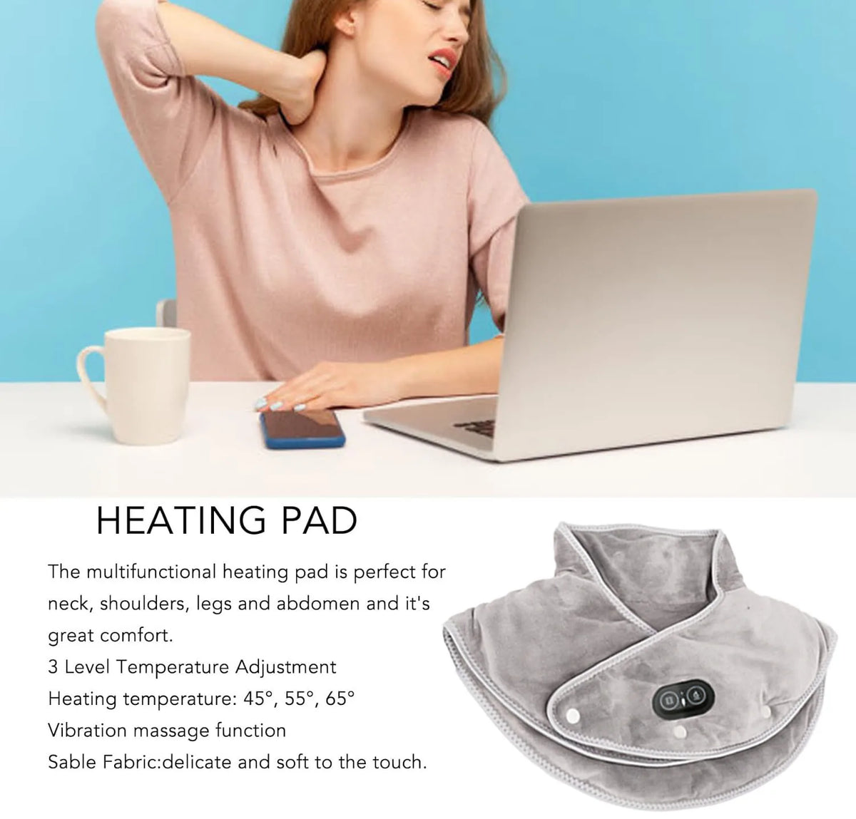 Appareil de massage électrique cervical et dorsal vibrant gris