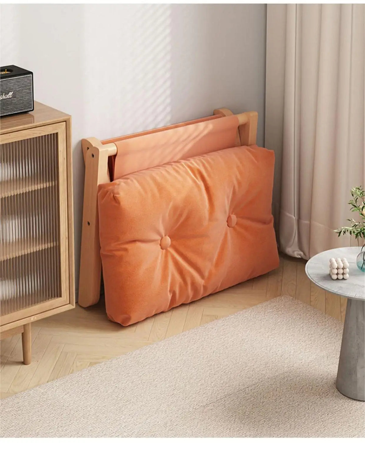 Repose-pieds pliant en bois de hêtre avec coussin moelleux – Orange