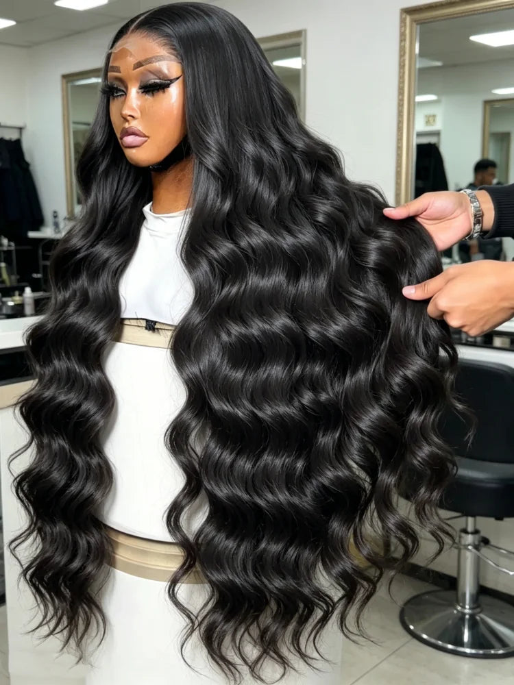 Perrque Cheveux Humains Brésiliens Remy Lace Front Noir Naturel Ondulé Body Wave 13x4 HD Transparent Lace Frontal Pré-plumée Pour Femmes