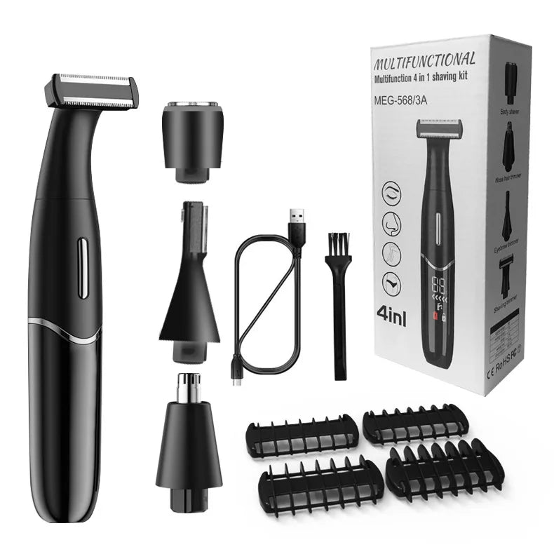 Rasoir de Précision Corps et Parties Intimes Rechargeable USB-C Étanche Noir