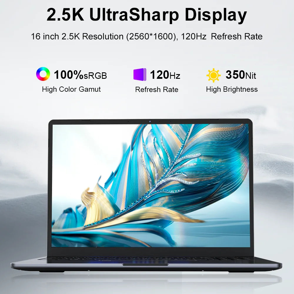 Ninkear N16 Pro Portátil Intel Core i7-12700H 16 Polegadas Tela IPS 2.5K 120Hz 16GB DDR4 1TB SSD WiFi 6 Desbloqueio por Impressão Digital Teclado Retroiluminado PD 65W Windows 11