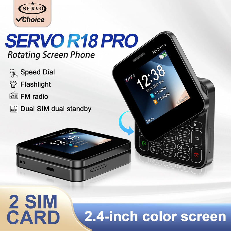 Celular Mini SERVO com Tela Rotativa, Discagem Rápida, Vídeo, Lista Negra, Lanterna, Tela Colorida de 2.4 polegadas, Dual SIM, Botões Físicos, MP4