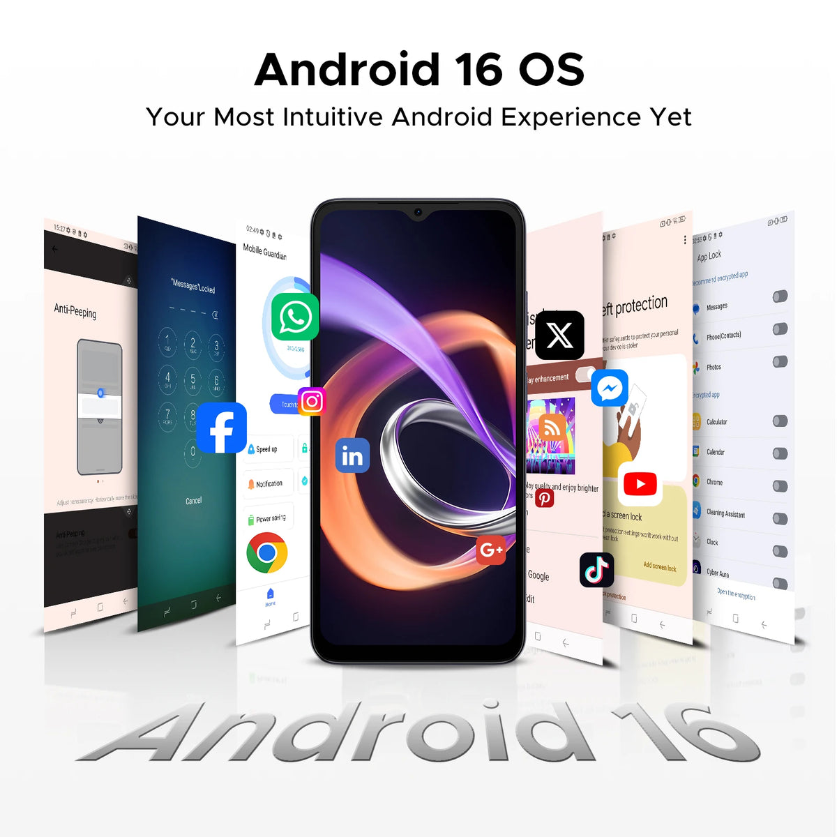 Smartphone DOOGEE Note56 Plus Android 16 Gemini AI Bateria de 6150mAh Tela de 6.56'' 6GB RAM 256GB ROM Telefone Móvel Widevine L1