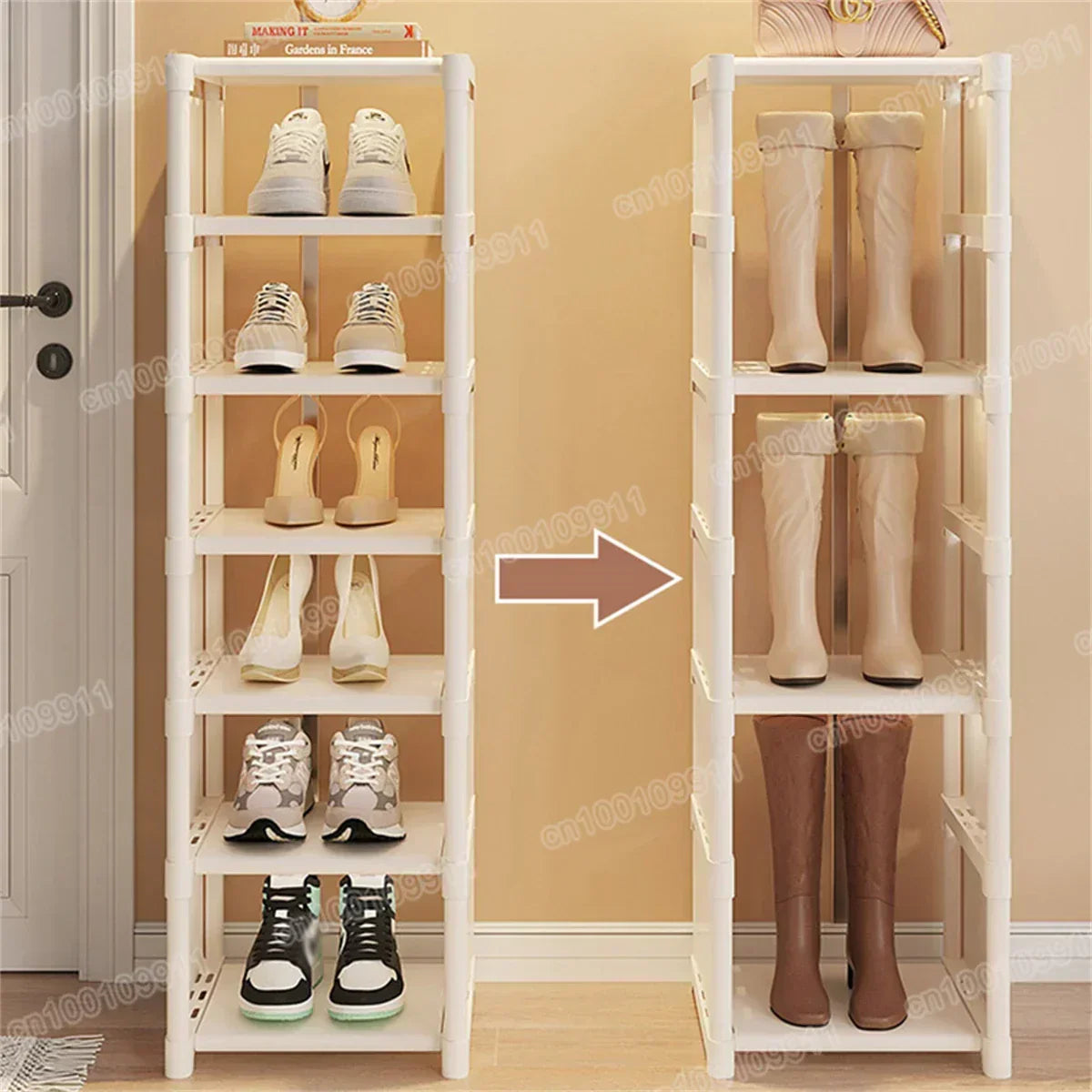 8-Layer Foldable Shoe Rack Organizer - Space-Saving Wall Corner Storage (White)