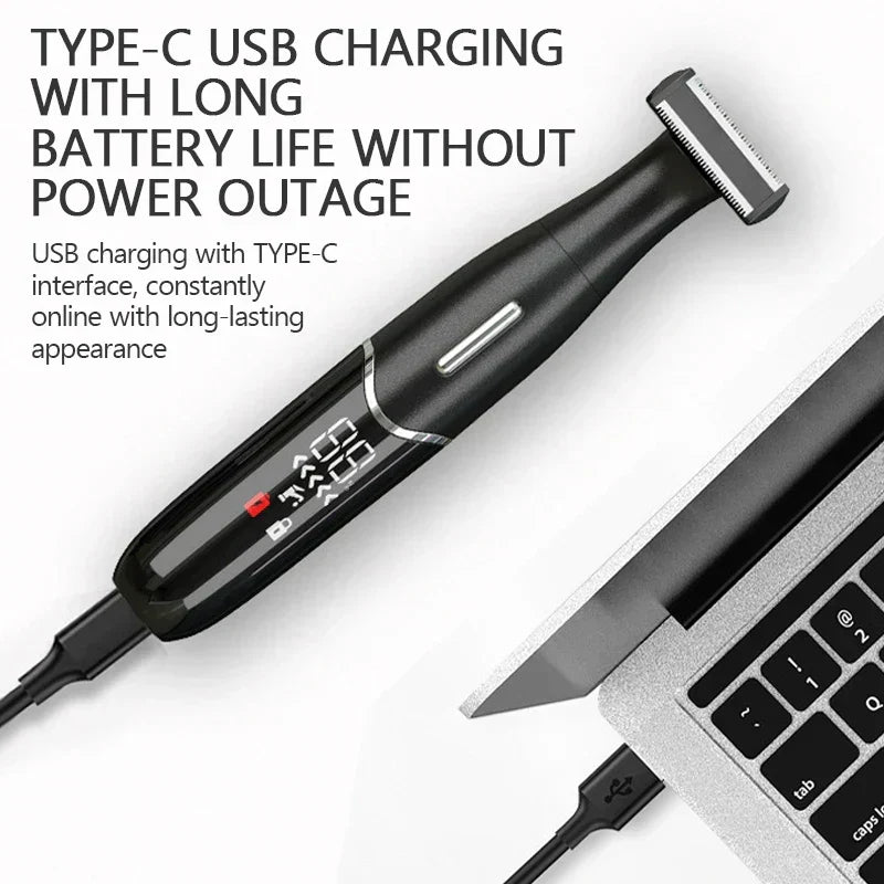 Rasoir de Précision Corps et Parties Intimes Rechargeable USB-C Étanche Noir