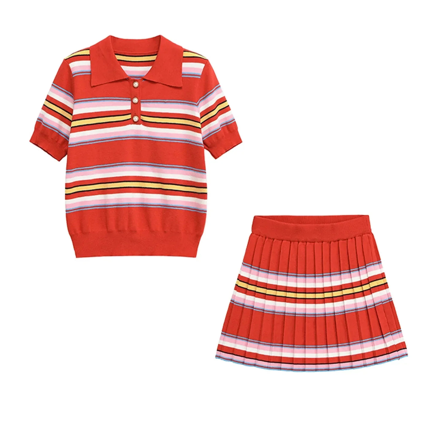 Vibrant Striped Pleated Two-Piece Set-4