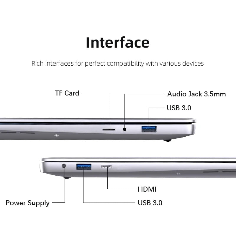 Ordinateur portable Xiaman avec écran HD de 14,1 pouces, Windows 11 Pro, Intel Atom A3950, ordinateur portable léger pour le bureau et les études