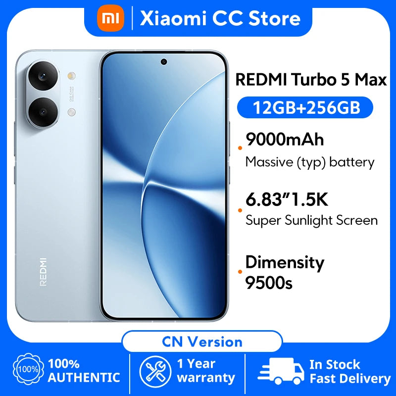 XIAOMI Redmi Turbo 5 Max Versão CN Tela de 6.83" 1.5K 3500nits Dimensity 9500s 9000mAh Carregamento de 100W Smartphone 50MP IP69K