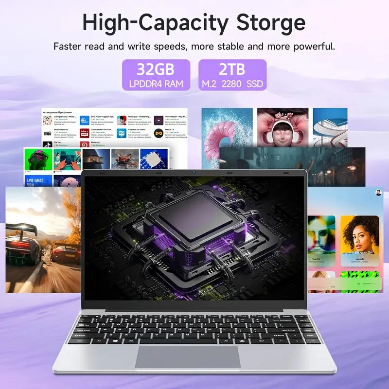 Ordinateur portable ultra fin avec processeur Intel Core i3 de 6e génération, 32 Go de RAM, SSD de 1 To/2 To, écran de 14,1 pouces, pour bureau, études et jeux, avec Windows 11, PC portable