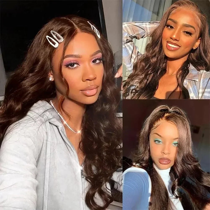 Perruques en cheveux humains, couleur chocolat marron, avec dentelle frontale HD 13x6, ondulées, 46 pouces, densité 200, pour femmes
