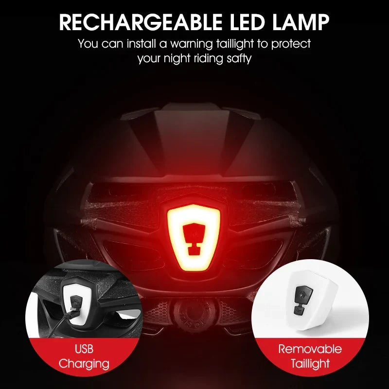 Casque de vélo ultraléger avec lunettes magnétiques et feu arrière LED en titane