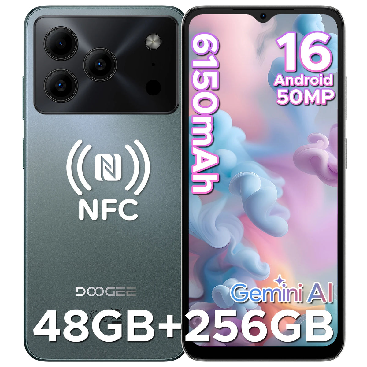 Smartphone DOOGEE Note56 Plus Android 16 Gemini AI Bateria de 6150mAh Tela de 6.56'' 6GB RAM 256GB ROM Telefone Móvel Widevine L1