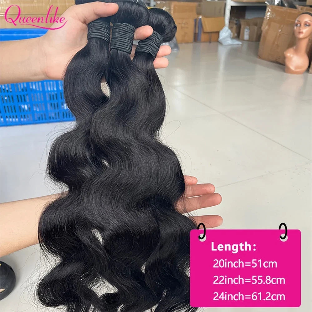 Queenlike 24 24 24 Inch Body Wave Bundles Human Hair 12A Brazilian Raw Hair Weave Bundles 1/3 PCS Human Hair Bundles Extensions