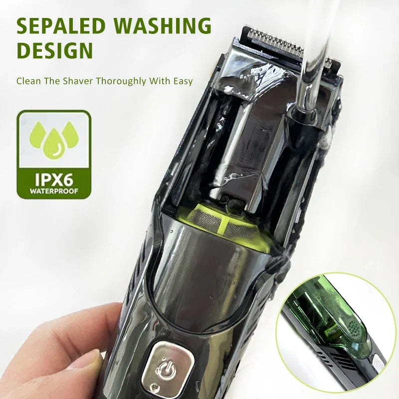 Tondeuse à Barbe sans Fil et Rasoir Électrique 20 Niveaux de Coupe Vert