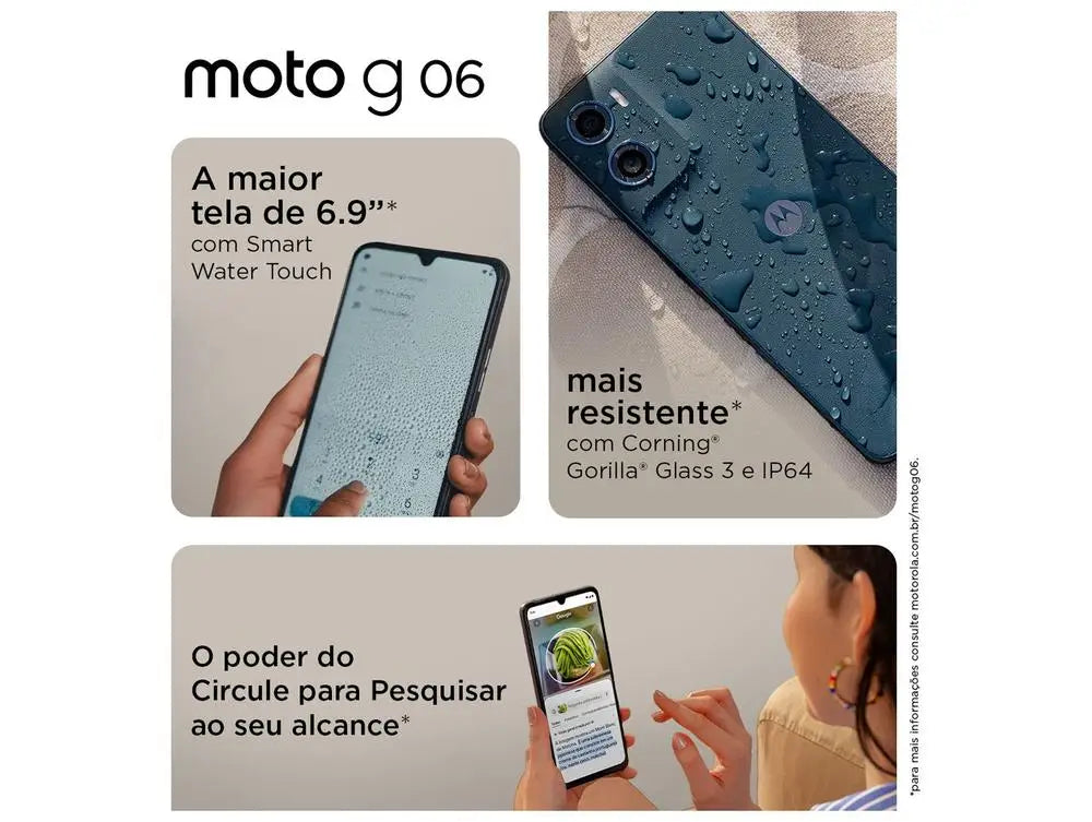 Smartphone Motorola Moto g06 128GB 4GB Ram Azul Marinho 6,9" Câm. 50MP + Selfie 8MP