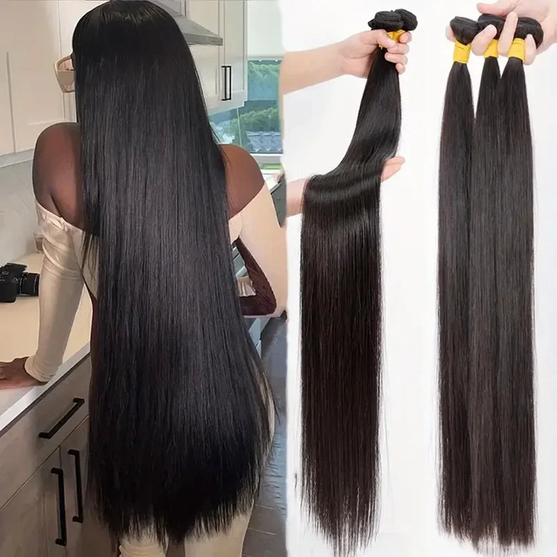 Mèches brésiliennes lisses de 42 pouces, extensions de cheveux humains bruts pour femmes