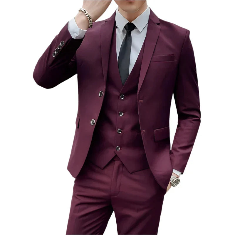 Mens Business Suit Set Blazer (Red)-0