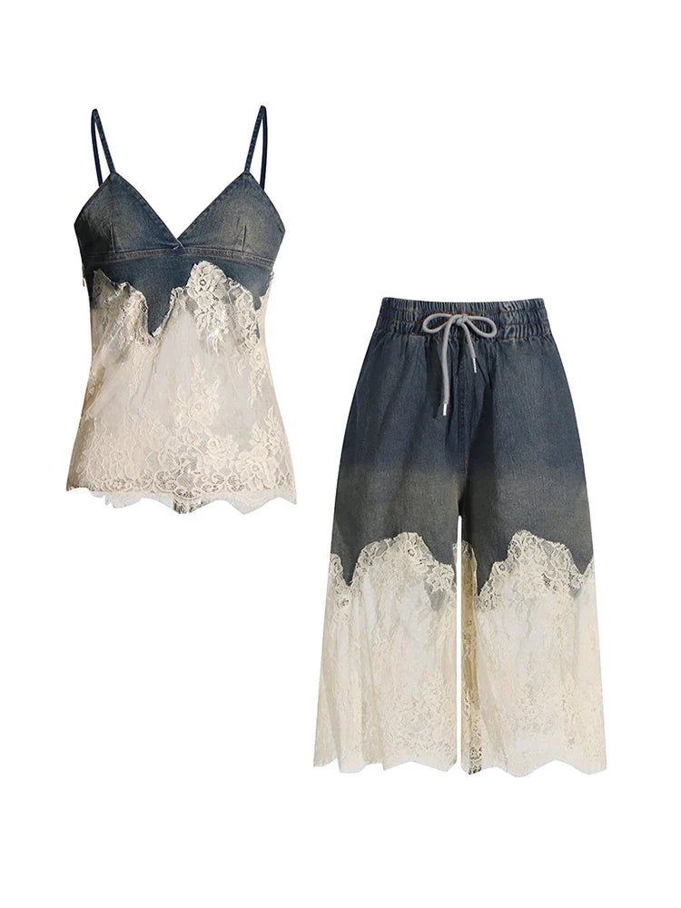 Audacious Denim Lace Two-Piece Set-4