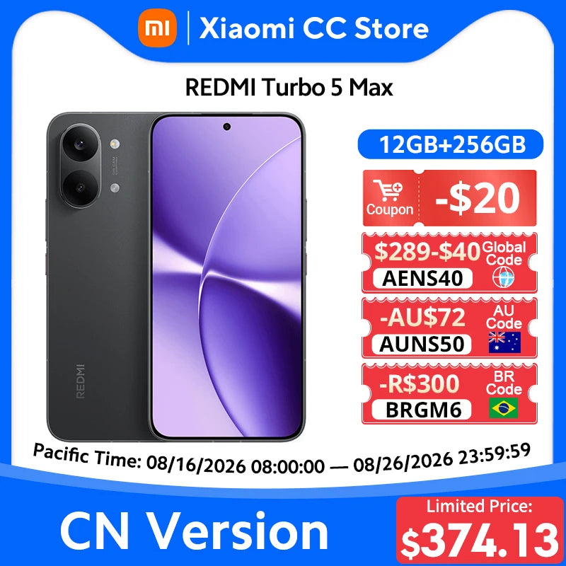 XIAOMI Redmi Turbo 5 Max Versão CN Tela de 6.83" 1.5K 3500nits Dimensity 9500s 9000mAh Carregamento de 100W Smartphone 50MP IP69K