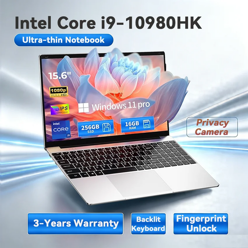 Novo Notebook Gamer e para Estudos 2026 com Intel i9-10980HK, Tela de 15.6 Polegadas, Teclado Retroiluminado e Leitor de Impressão Digital, Windows 11 e Office