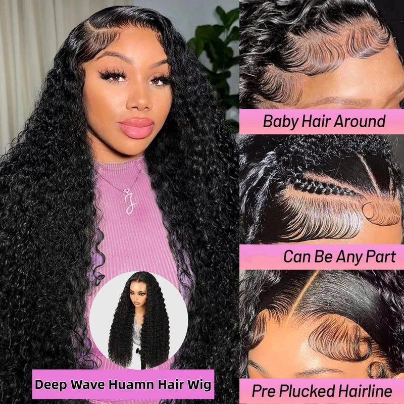 Perruque en cheveux naturels Deep Wigs pour femme bouclée birmane Deep Wave 13x6 HD Lace en solde